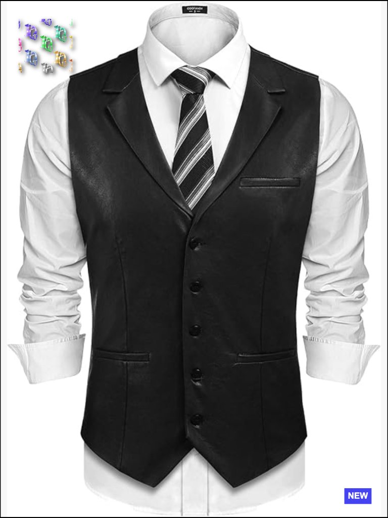Slim Fit Faux Leather Vest Western Style V-Neck Dress Waistcoat